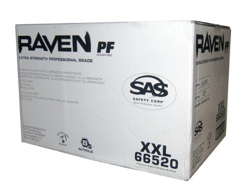 10 Pack SAS Safety 66520 Raven 6 mil Black Nitrile Disposable Gloves - XX-Large (100 Gloves per Box)